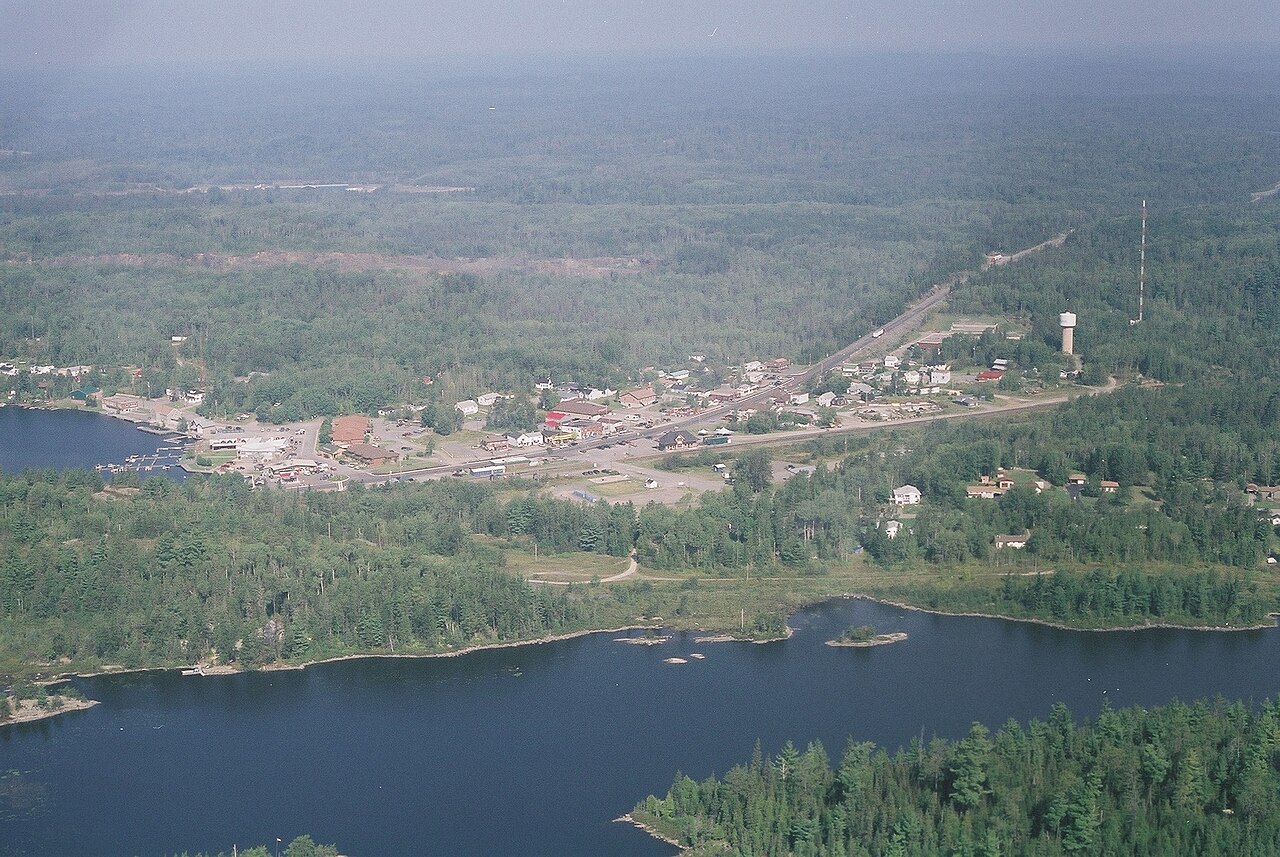 Temagami townsite and the surrounding lake, viewed from the air